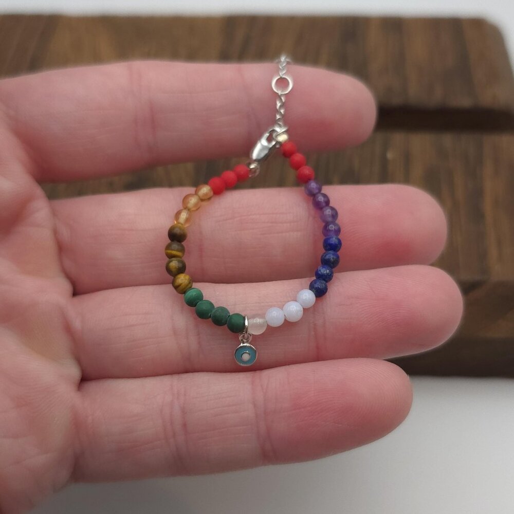 4+1 Inch Sterling Silver Various Stones Child Bracelet A919